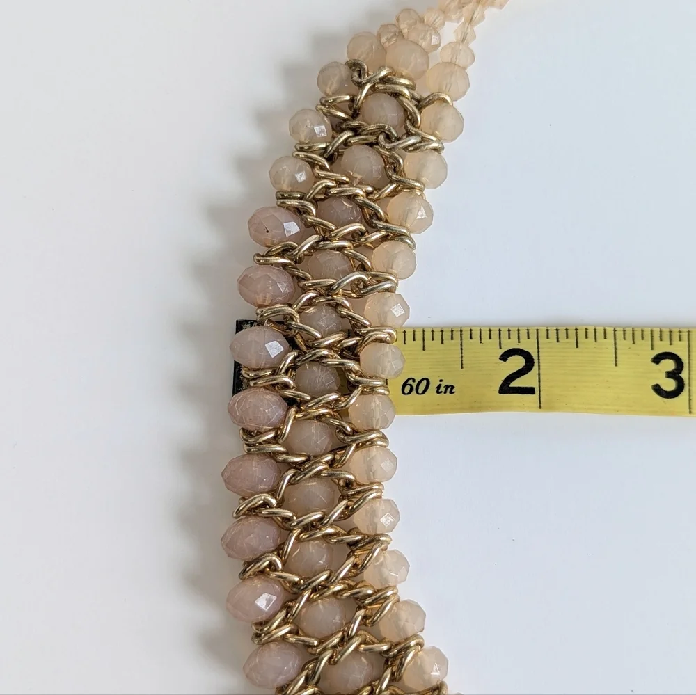 Faceted Bead Statement Necklace Gold Chain Layered Collar in Blush Pink - Picture 6 of 7